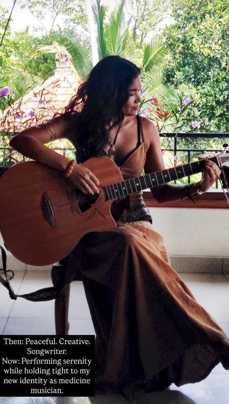 Aimi playing acoustic guitar outdoors