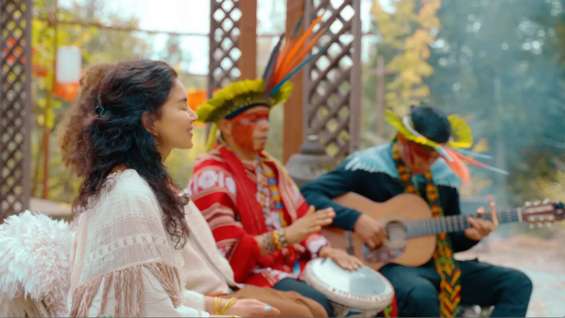 Aimi producing an interview with Yawanawa leaders