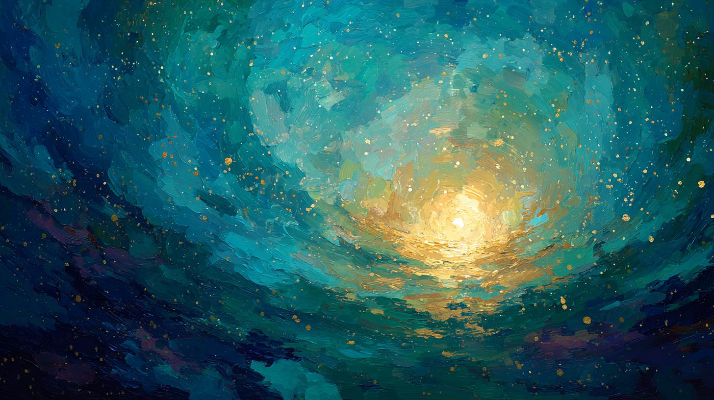 Looking up from beneath water toward golden light through deep blue ocean